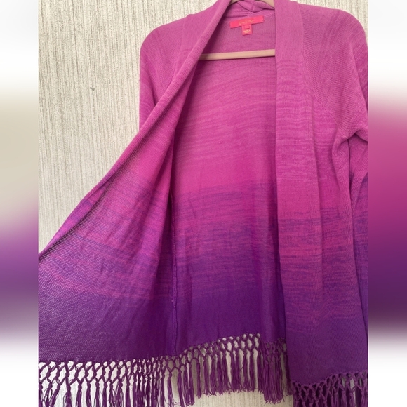 Lilly Pulitzer Size Medium Tatum Ombre Cardigan Orchid Oasis Pink Purple Fringe - Picture 9 of 15